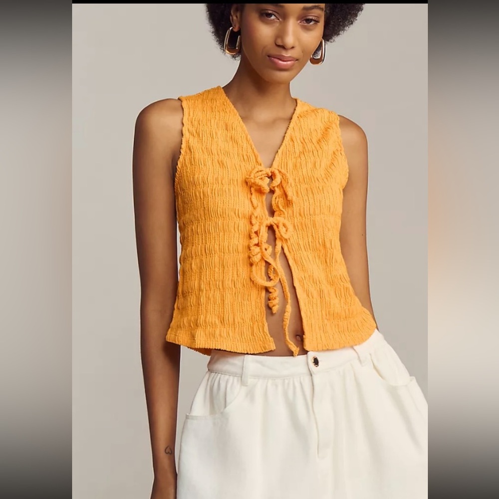 Anthropology Front-Tie Pucked Tank Top.